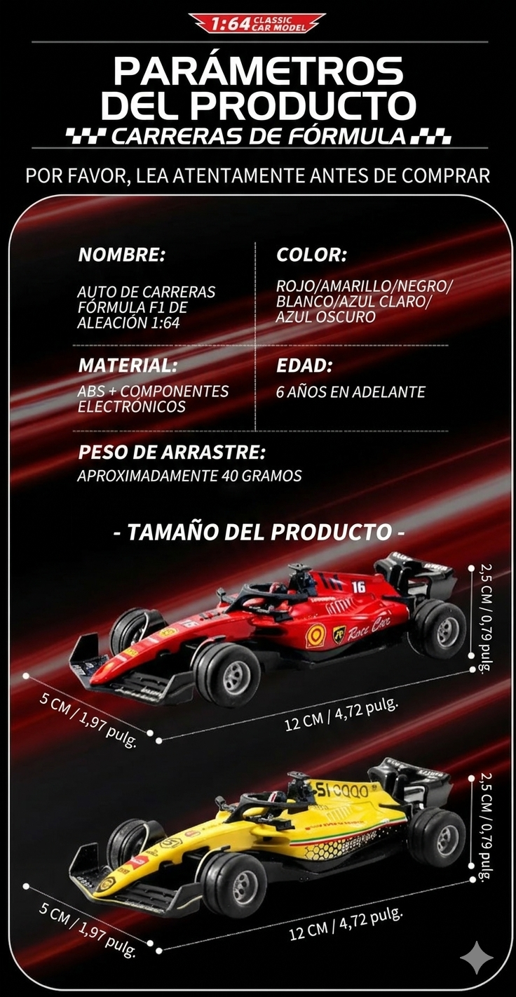 Auto de Carreras F1 Miniatura 1:64 - Control por APP y Luces LED