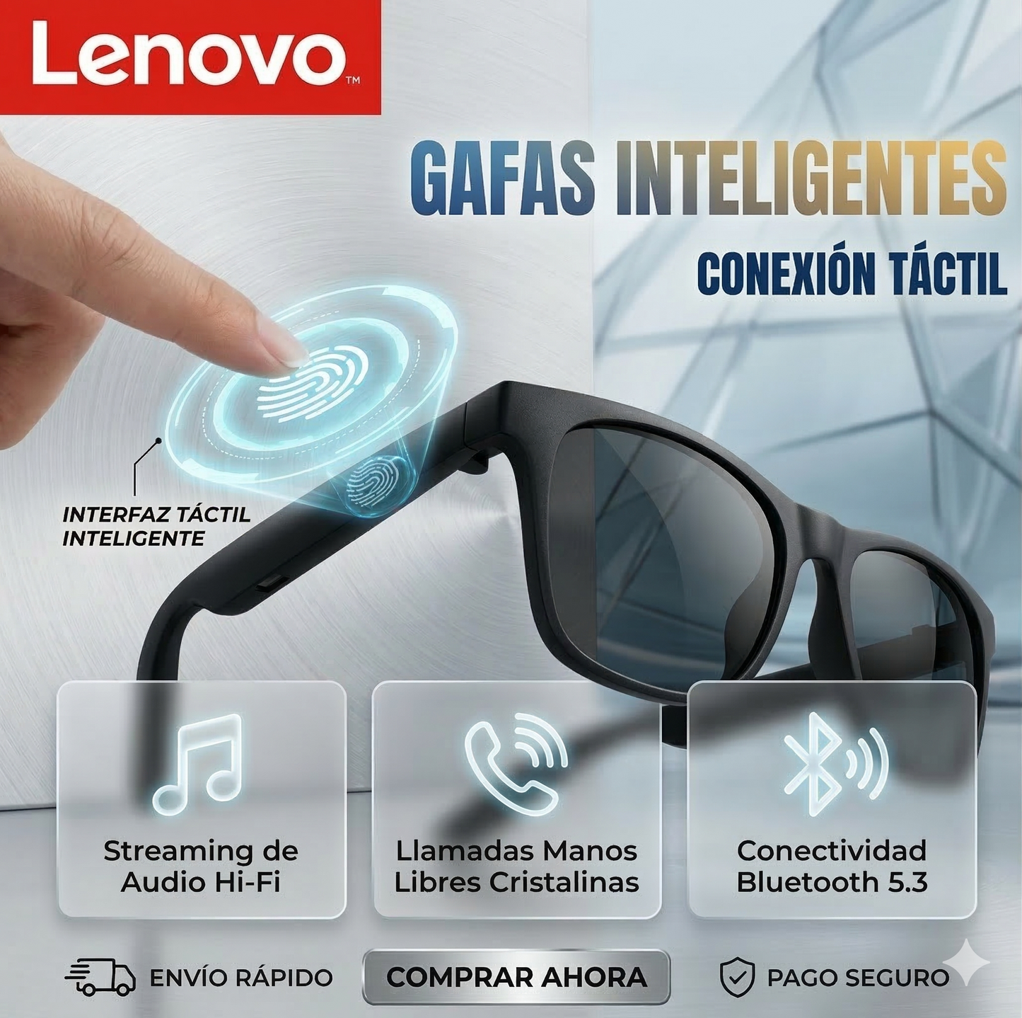 Lentes Inteligentes Lenovo D11: Cámara 4K, Traductor en Tiempo Real y Asistente de Voz