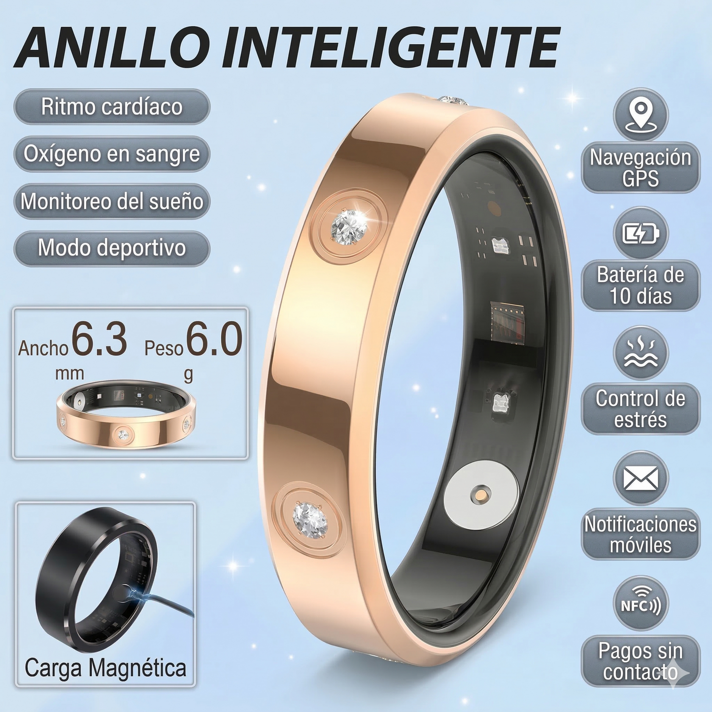 Smart Ring Pro 2026: Tu Salud en un Anillo (Edición Gold & Silver)